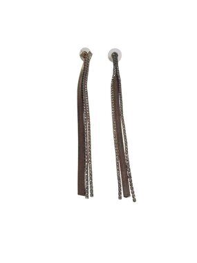 Sparkling Striped Rhinestone Silver Tone Long 4 In Dangle Earrings Elegant Bling